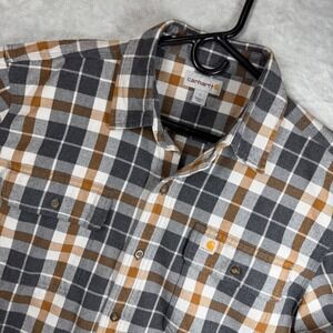 Carhartt Mens Plaid Flannel Button Down Shirt Grey Brown 102815 066 Large Reg